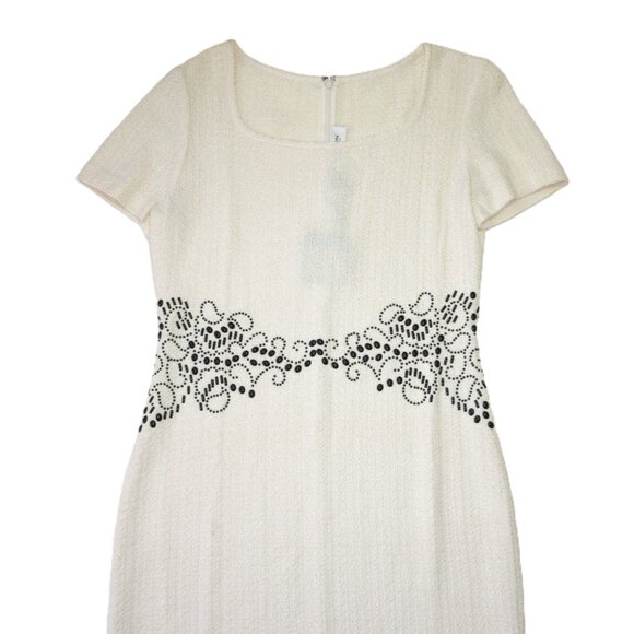 NWT St. John Sheath in Bright White Black Studded Embellished Tweed Dress 8 - Picture 4 of 10
